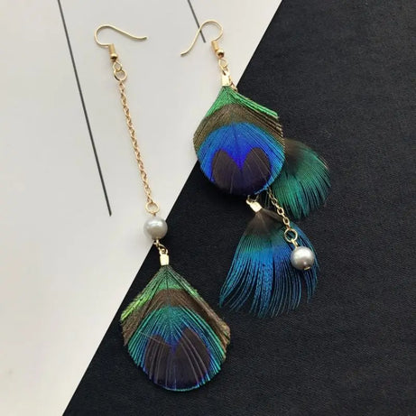 Peacock Feather Statement Drop Earrings Jewelry