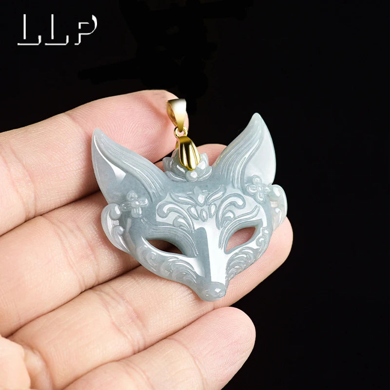 S925 Silver Chain With Silver Clasp, Hand-Carved Natural Jade Fox Mask Pendant Luxurious Holiday Gift For Both Men And Women