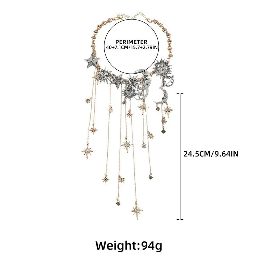 Sun Moon Star Layered Tassel Necklace Jewelry