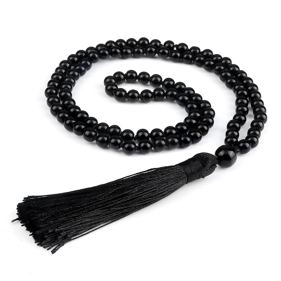 Men Natural Malachite Stones Necklaces Boho 108 Tiger Eye Beads Handmade Necklace with Tassel Yoga Medit Jewelry Gifts For Women - Charlie Dolly