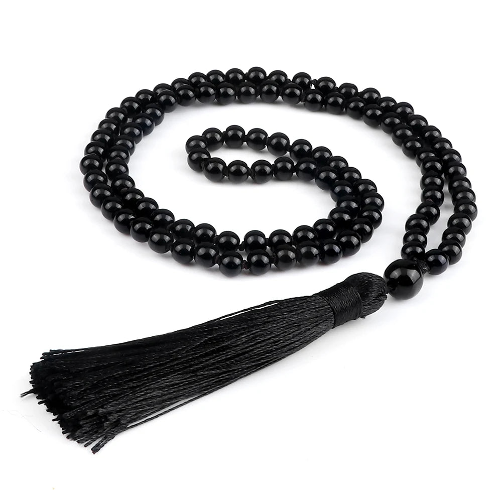 Men Natural Malachite Stones Necklaces Boho 108 Tiger Eye Beads Handmade Necklace with Tassel Yoga Medit Jewelry Gifts For Women