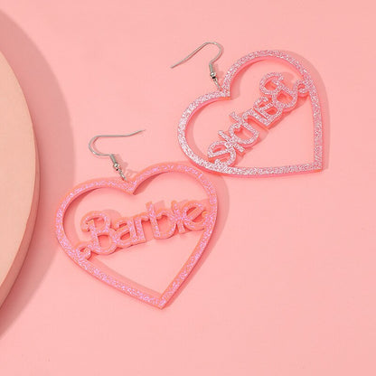 Love Barbie Letter Earrings Fashion Ladies Makeup Accessory Earring Pendant Y2K Girls Heart Hollow Acrylic Earrings Gifts