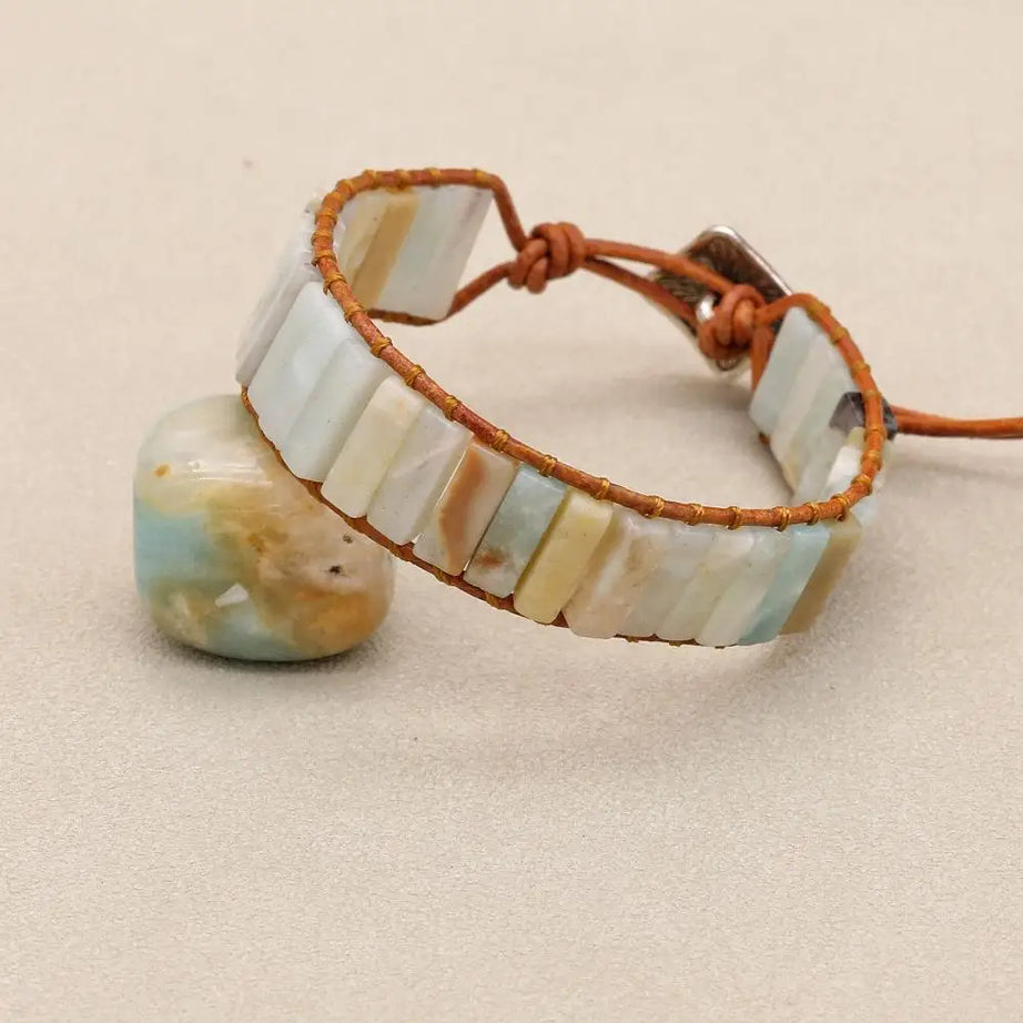 Amazonite Natural Stone Leather Wrap Bracelet
