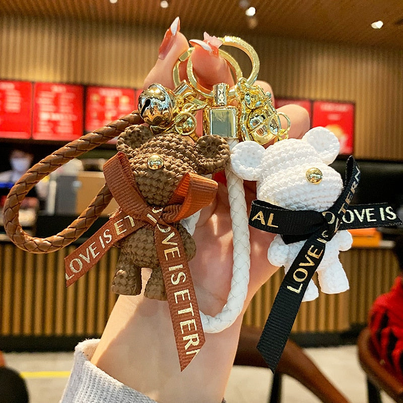 Cute Resin Keychain Charm Tie The Bear Pendant For Women Bag Car KeyRing Mobile Phone Fine Jewelry Accessories Kids Girl Gift - Charlie Dolly