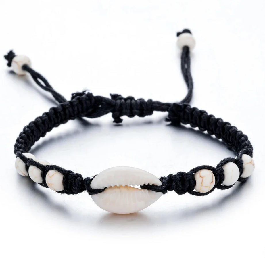 Starfish Shell and Turquoise Woven Wax Rope Bracelet