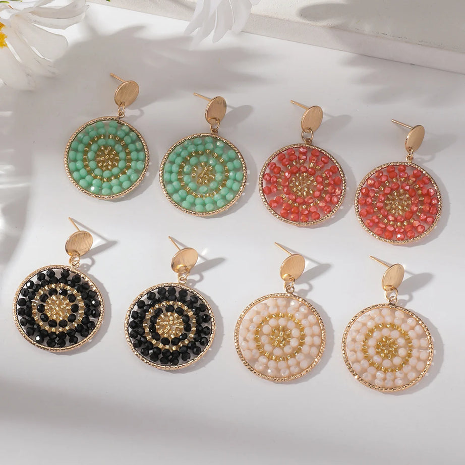 Seed Bead Metal Handmade Drop Earrings Jewelry