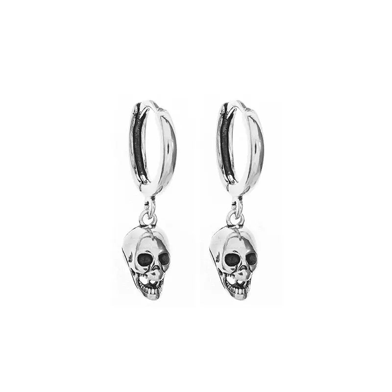 Silver-Plated Skull Earrings Gothic Ghost Head Hypoallergenic Earrings for Men and Women Punk Rock Trendy Halloween Jewelry - Charlie Dolly