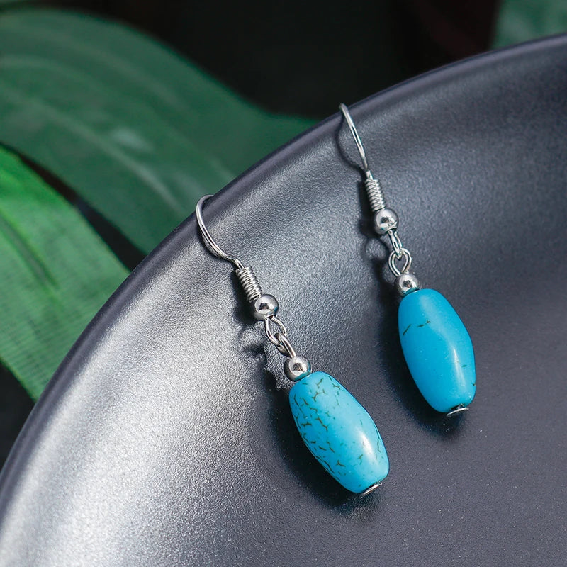 Boho Vintage Turquoise Water Drop Stud Earrings for Women Star Heart Flower Tribe Earring Statement Valentine Day Gift Jewelry