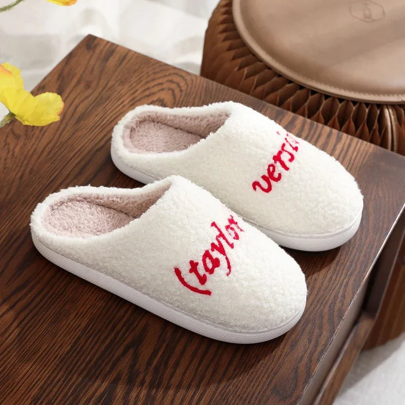 New Taylor Swift Couple Slippers 2024 Winter Fashion Indoor Household Warm Cotton Shoes Men's Women's Flat Bottom Casual Shoes - Charlie Dolly