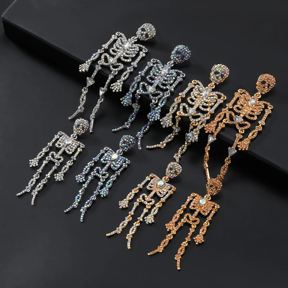 Fashion Metal Crystal Skeleton Dangle Earings for Women's Halloween Funny Simple Design Jewelry Party Accessories