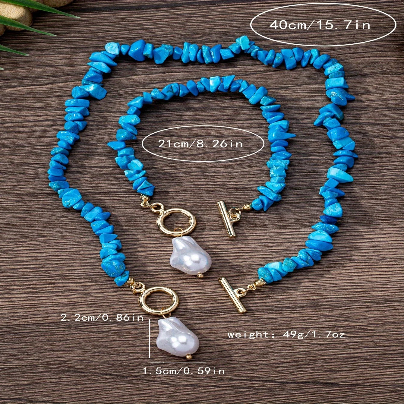 Boho Green Natural Stone Baroque Pearl Jewelry Set 13 Colors Toggle Clasp Necklace Bracelet For Women Fashion Gift