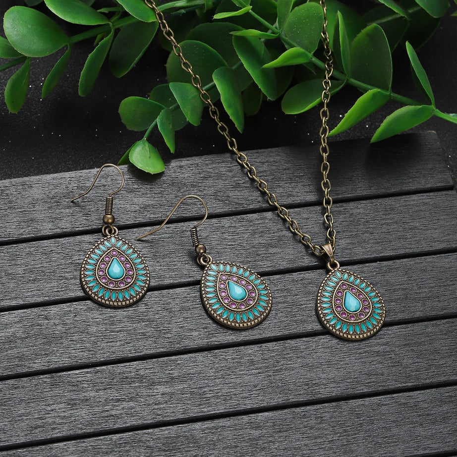 Colorful Bead Flower Necklace Earring Set Jewelry