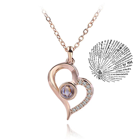 Projection Necklace, I Love You in 100 Languages, Zircon Heart Pendant Gift