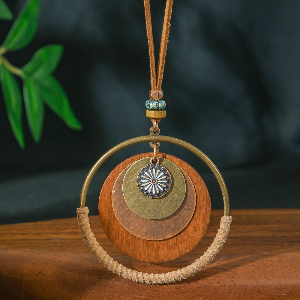 Large Circle Pendant Layered Sweater Chain Necklace Jewelry