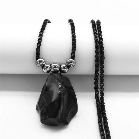 Boho Obsidian Natural Stone Bead Lucky Necklace Pendant Women Stainless Steel Black Color Chain Necklace Fashion Jewelry NGG47-1 - Charlie Dolly