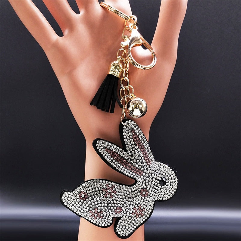 Fashion Lovely Rabbit Keychain for Women Gold Color Crystal Cute Animal Pendant Key Ring Jewelry porta chaves mulher KXHK67S01 - Charlie Dolly