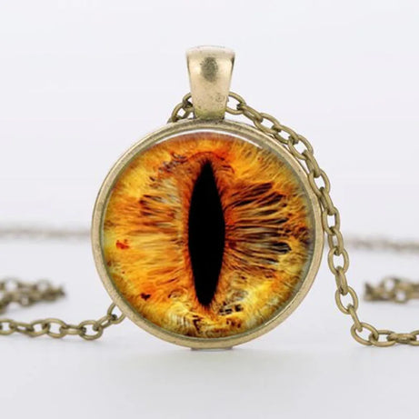 Red Cat Eye & Dragon Eye Glass Cabochon Pendant Necklace, Handmade Gothic Talisman
