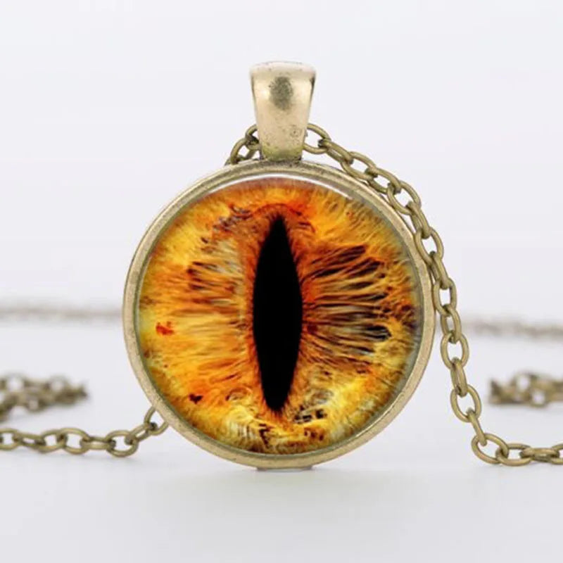 Red Cat Eye Charms Necklace Dragon Eyes Photo Glass Cabochon Handmade Black Chain Necklaces