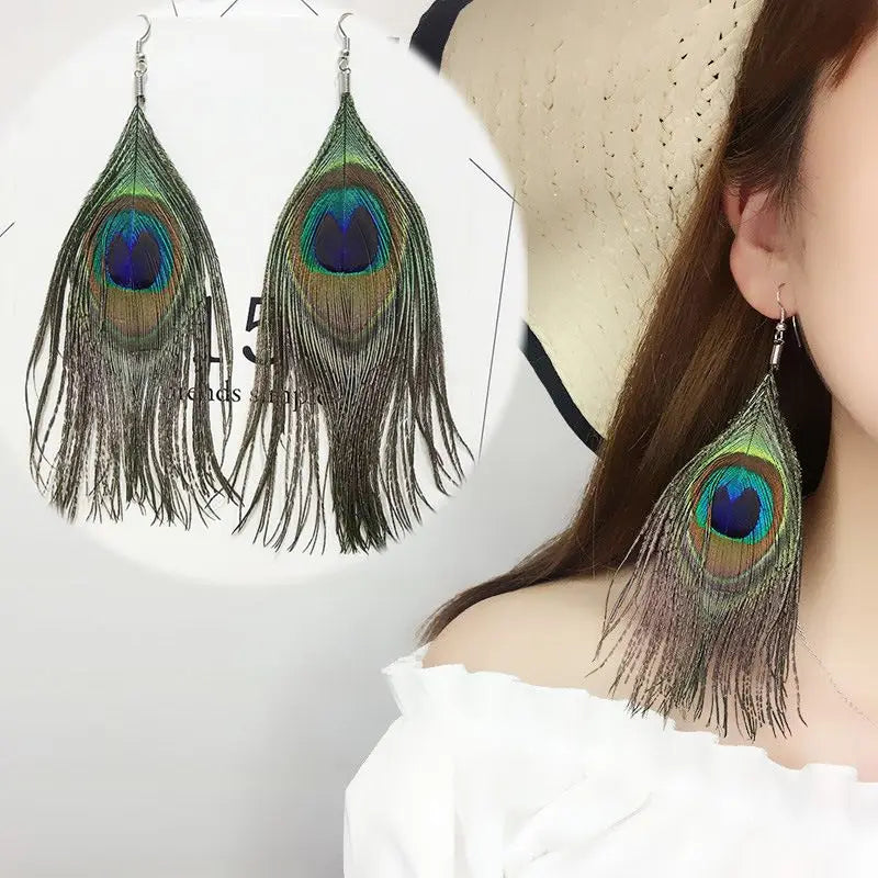 Unique Exaggerate Feather Earrings Creative Feathers Long Earrings Trendy Boho Big Earrings Jewelry Wholesale Custom Packaging