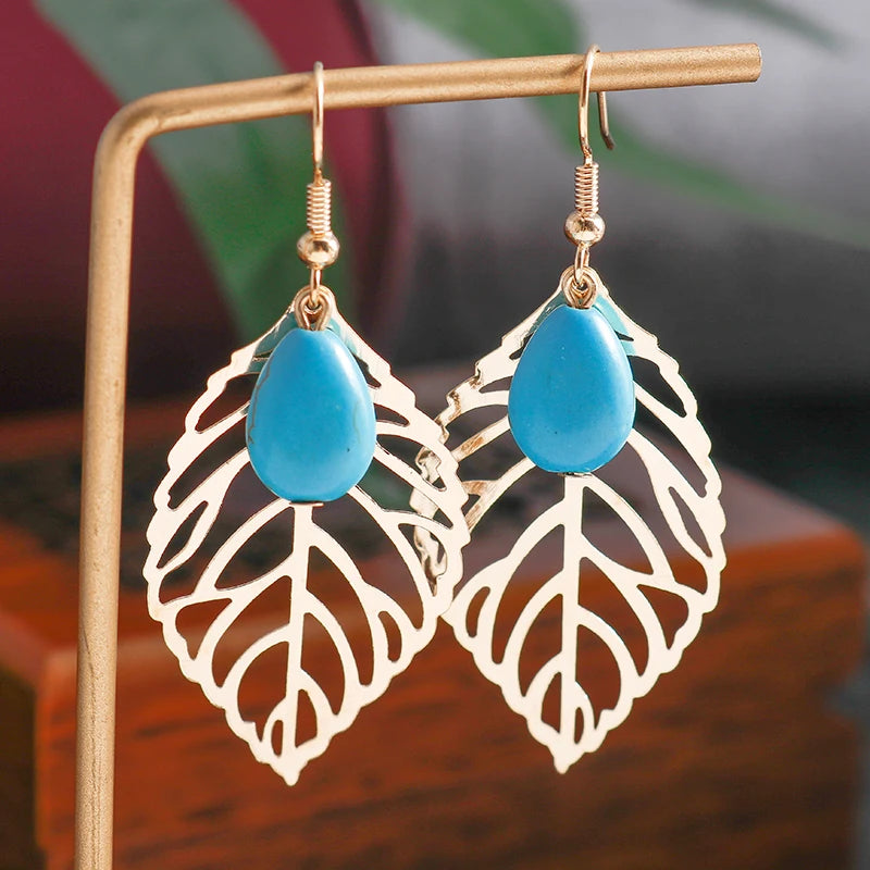 Boho Vintage Turquoise Water Drop Stud Earrings for Women Star Heart Flower Tribe Earring Statement Valentine Day Gift Jewelry