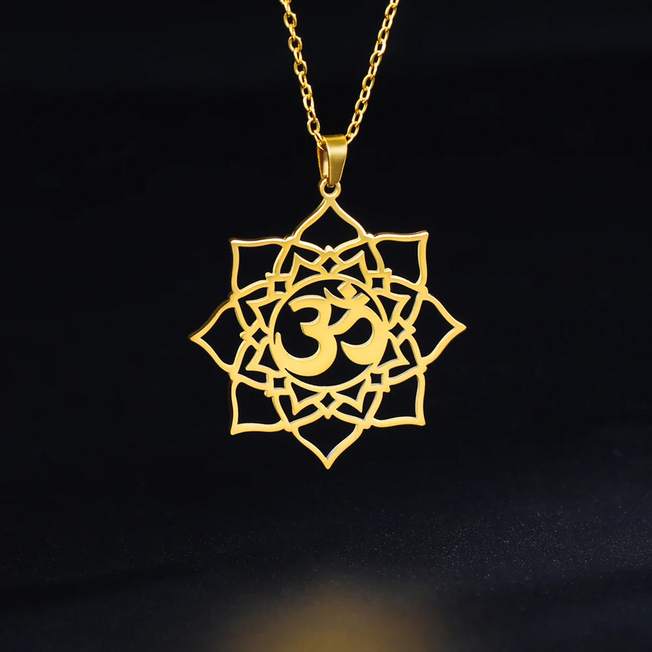 Lotus Mandala OM Symbol Spiritual Amulet Necklace