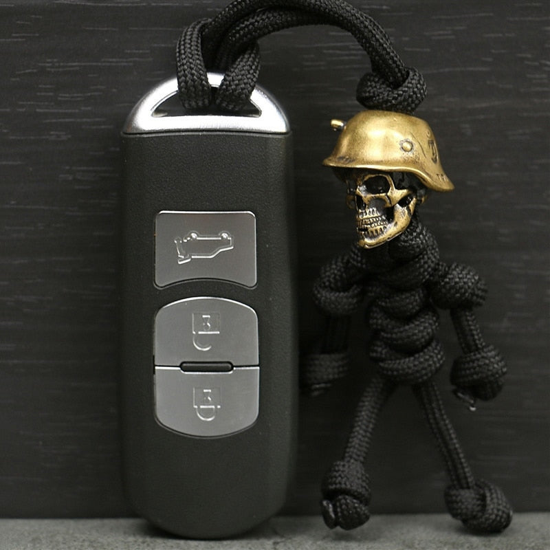 Skull Head Soldier King Keychain Lanyard Pendants Jewelry EDC Outdoor Knife Bead Tool Punk DIY Paracord Handmade Woven Accessory - Charlie Dolly