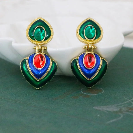 Crystal Resin Heart Clip On Statement Earrings Jewelry