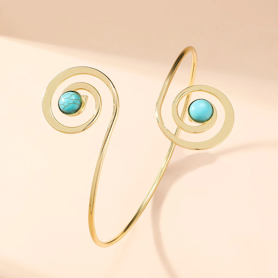 Boho Style Natural Stone Spiral Cuff Bracelets for Women Vintage Stylish Geometric Arm Chain Open Bangles Adjustable Jewelry - Charlie Dolly