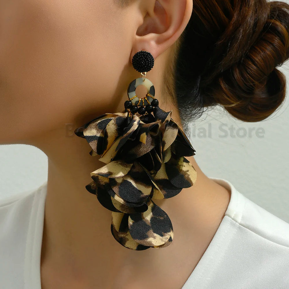 Acrylic Bead Yarn Petal Long Dangle Earrings Jewelry