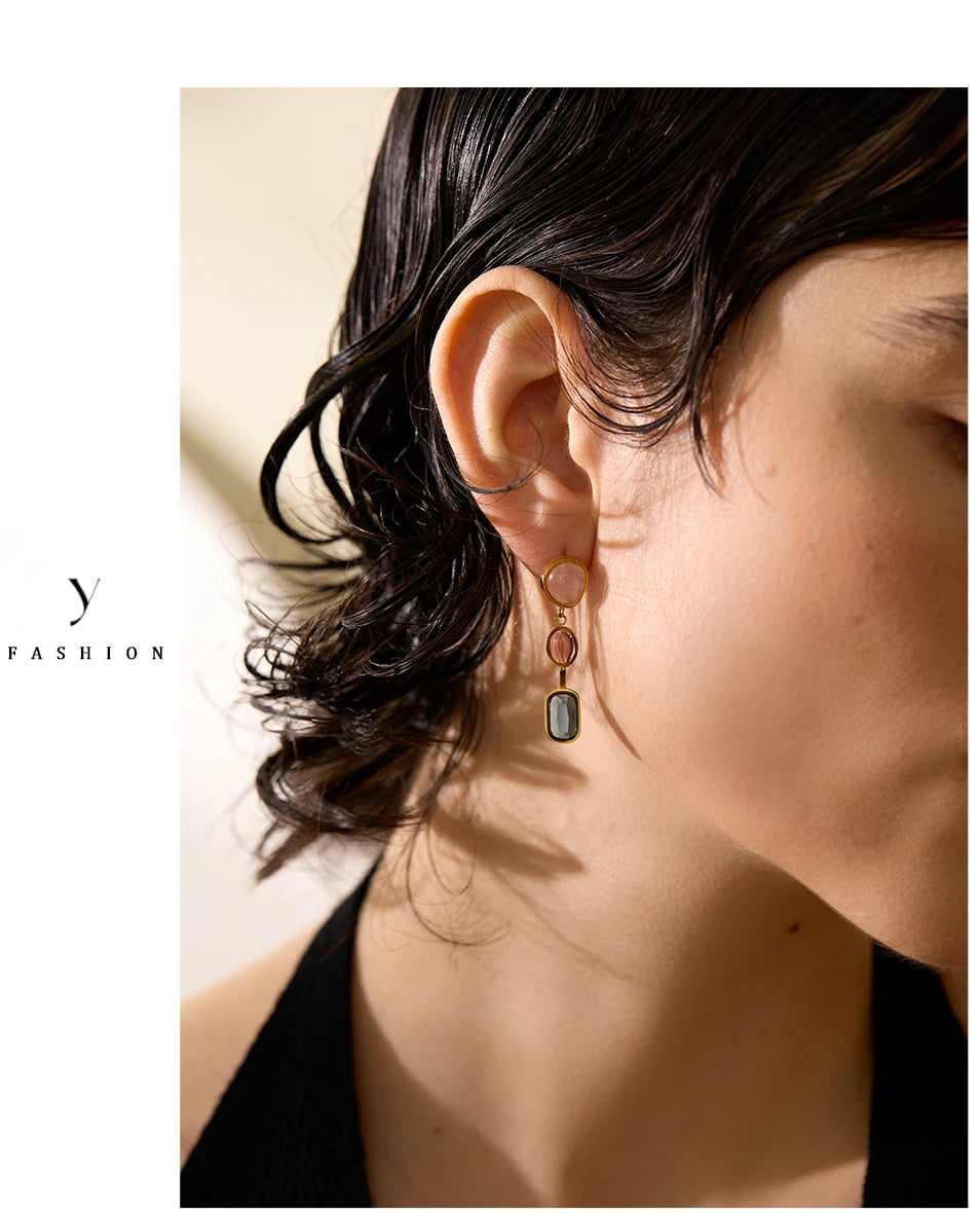 Yhpup 316l Stainless Steel Natural Stone Geometric Drop Dangle Earrings for Women PVD 18k Plated High Quality Fashion Jewelry