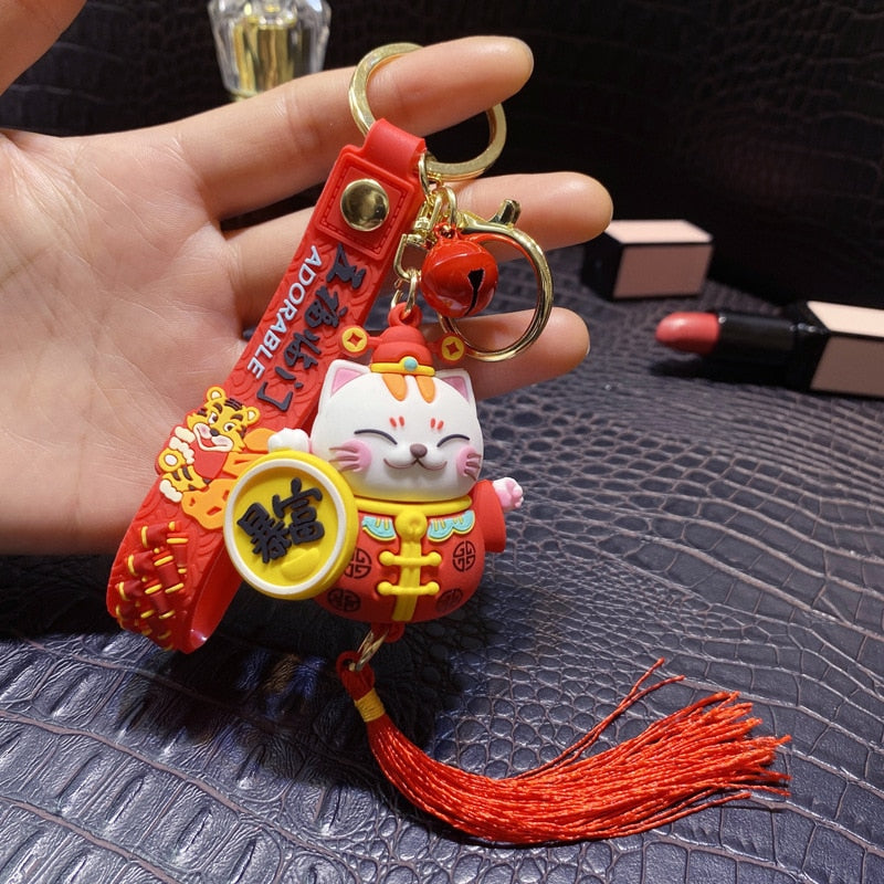 Handmade DIY Craft Rhinestone Lucky Cat Tassels Cartoon Cat Keychain Cute Bag Charm Holder Cartoon Resin Key Chain K4885 - Charlie Dolly