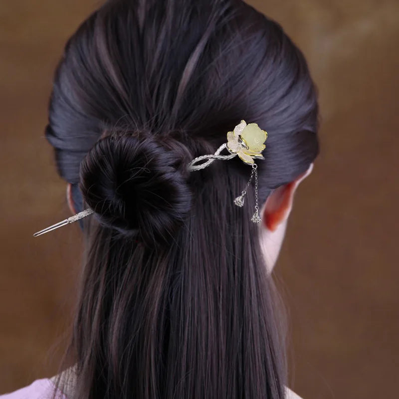 Classic Lotus Flower Jewelry Sets Natural Hotan Jade Various Exquisite Ring Earrings for Women Pendant Hairpin Brooch Bracelets