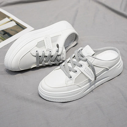 Women Shoes Canvas Tennis Casual Half Slippers Flats Female White Mules Low Top Sneakers Mesh Breathable Lazy Loafers