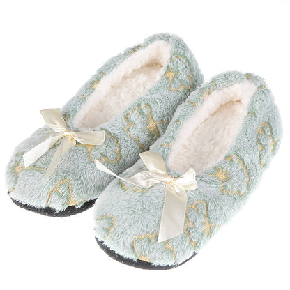 Glglgege Winter Slippers Women Shallow Home Embroidered Warm Plush House Shoes Print Knitted Fluffy Slippers Claquette Fourrure