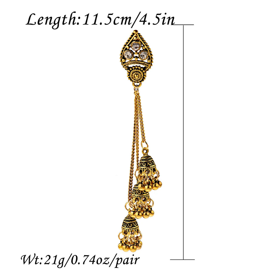 الهندي Jhumka أقراط الذهب الشظية اللون أجراس كبيرة قطرة طويلة شرابة القرط للنساء بوهو الغجر مجوهرات هدية