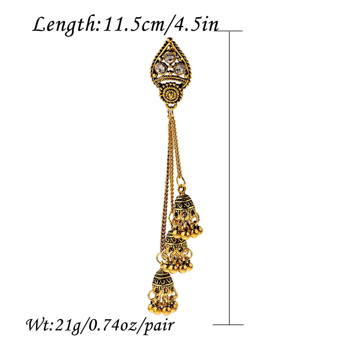 Indian Jhumka Earrings Gold Sliver Color Big Bells Drop Long Tassel Earring For Women Boho Gypsy Jewelry Gift