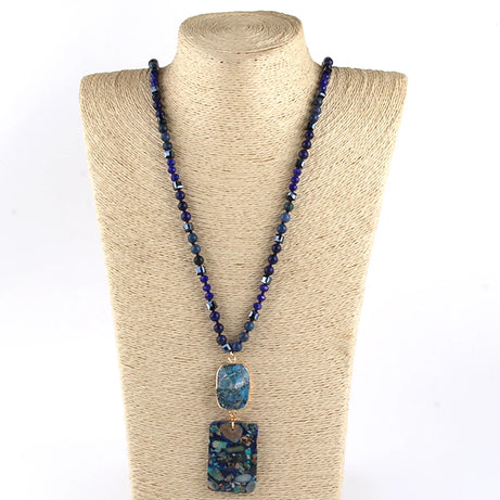 RH Fashion Bohemian Jewelry Natural Stones Crystal Stone Knotted Semi Precious Stone Boho Multi Pendant Necklace Women Gift - Charlie Dolly