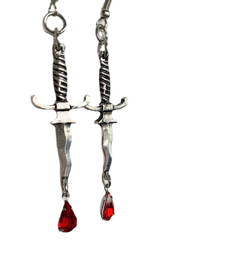 Fashion Creative Dagger Earrings Blood Red Pendant Earrings Horror Accessories Halloween Girls Jewellery Accessories Gift - Charlie Dolly