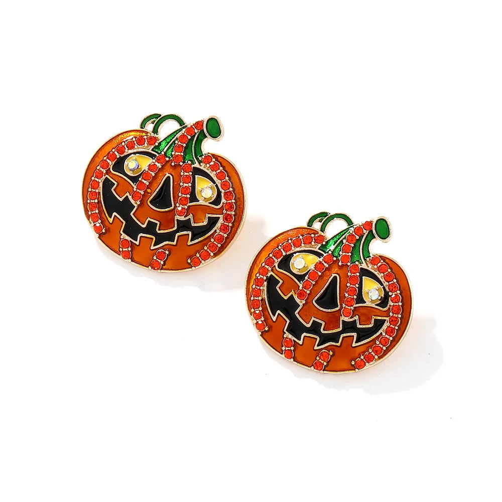 Metal Halloween Pumpkin Ghost Face Stud Earrings for Women New Simple Trend Design Jewelry Party Accessories - Charlie Dolly
