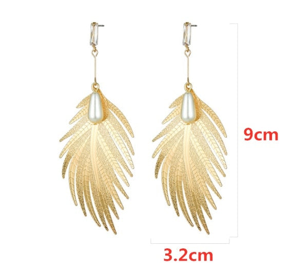 Delysia King Women Alloy Exaggeration Heart Leaf Earrings Trendy Pearl Feather Charming Dangler - Charlie Dolly