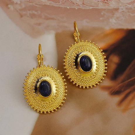 Fashion Women's Lapis Lazuli Earrings Wedding Engagement Golden Leverback Earrings Birthday Party Anniversary Gift - Charlie Dolly