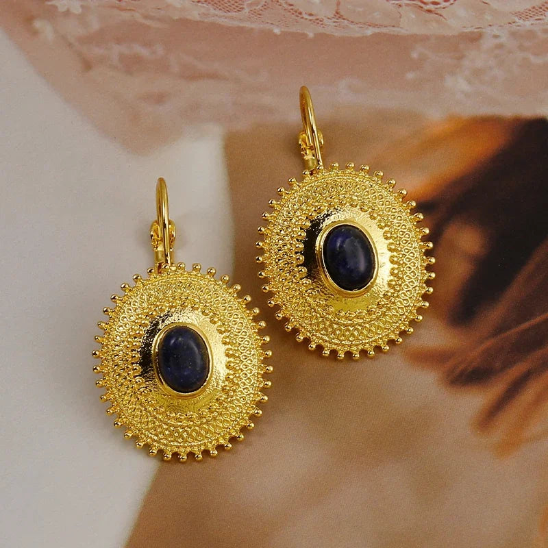Fashion Women's Lapis Lazuli Earrings Wedding Engagement Golden Leverback Earrings Birthday Party Anniversary Gift