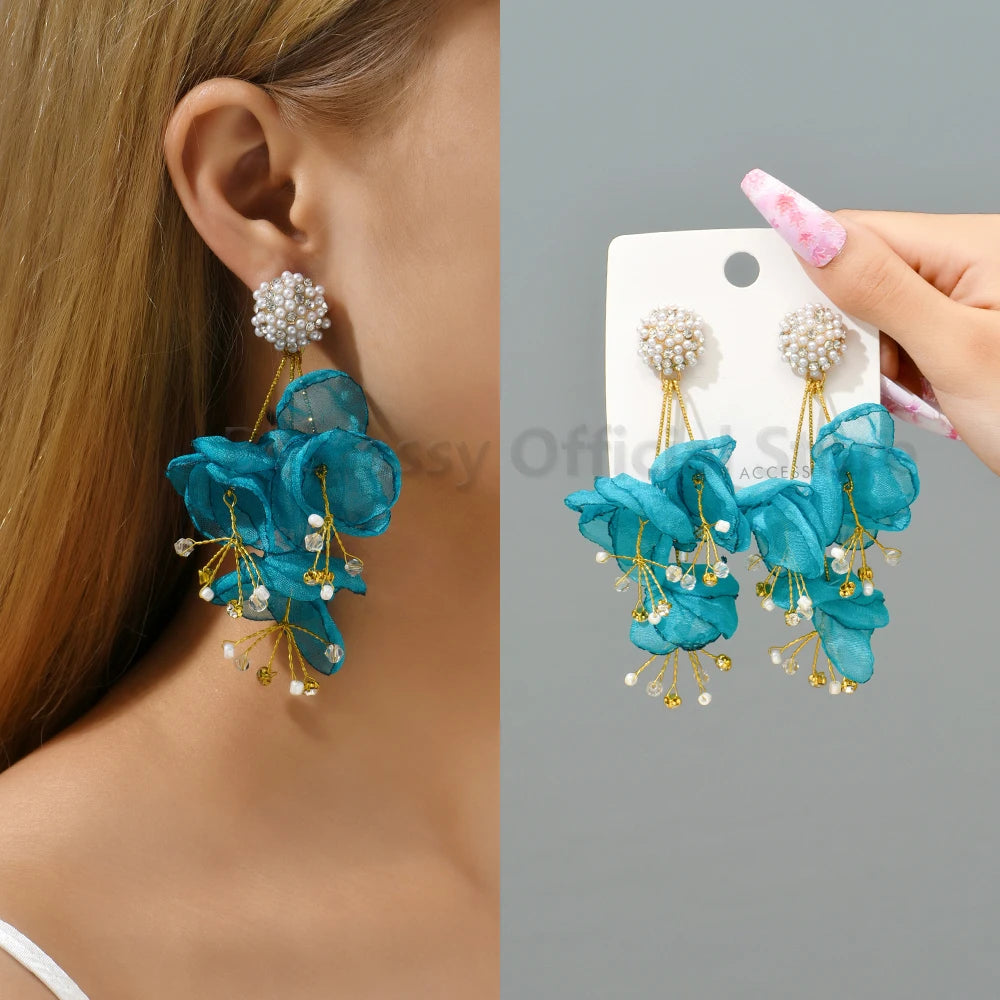 Boho Multicolor Cotton Flower Petal Dangle Earrings For Women Luxury Elegant Handmade Beaded Tassel Ear Pendant Fashion Jewelry