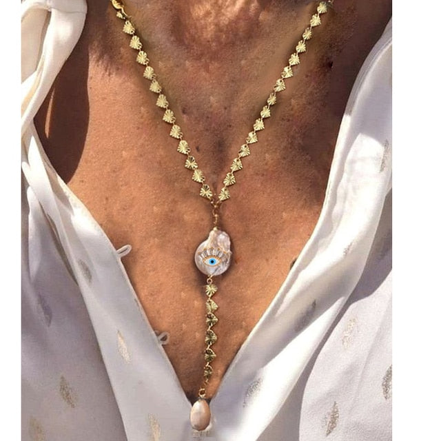 Summer Fashion Classic Irregular Green Shell Stone Short Necklace OT Button Copper Alloy Sea Shell Pendant Beach Choker Gift - Charlie Dolly