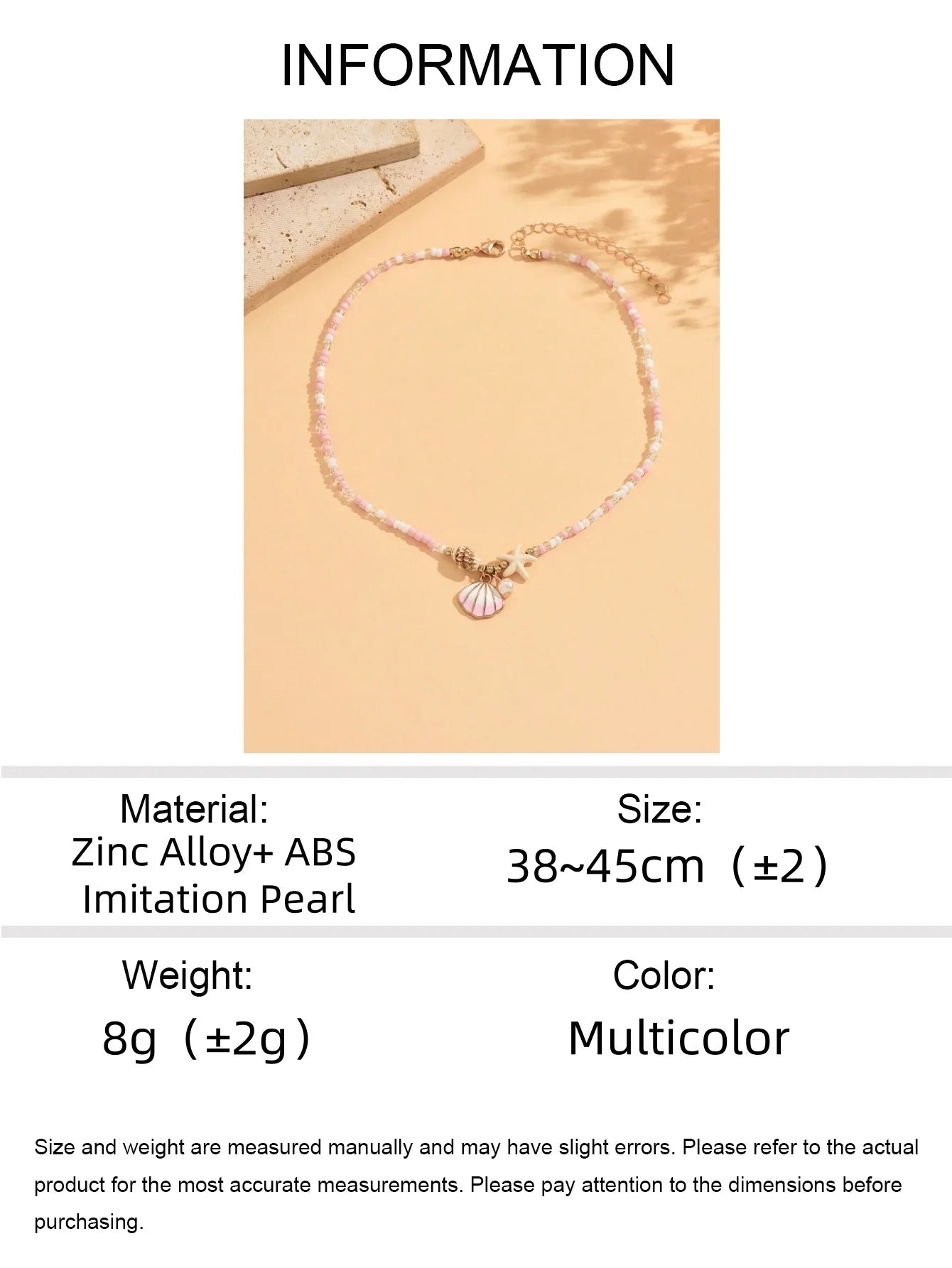 Pink White Beaded Choker Necklace Shell Starfish Faux Pearl Pendant Boho Summer Beach Vacation Daily Jewelry