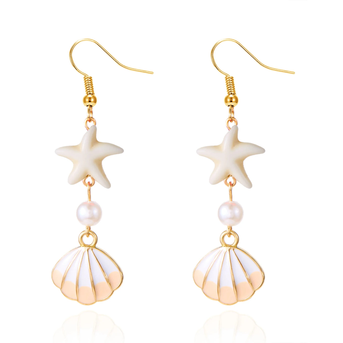 Ocean Style Shell, Starfish and Conch Enamel Drop Earrings