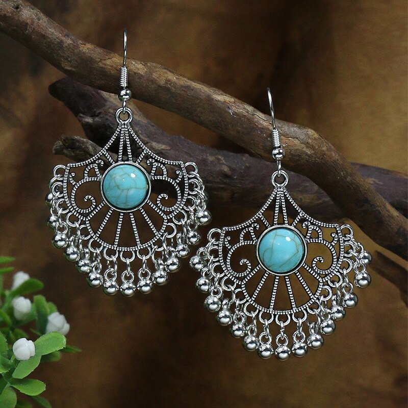 53 Styles Bohemian Vintage Tibetan Silver Geometric Drop Earrings For Women Ethnic Blue Stone Tassel Dangle Earrings Jewelry - Charlie Dolly