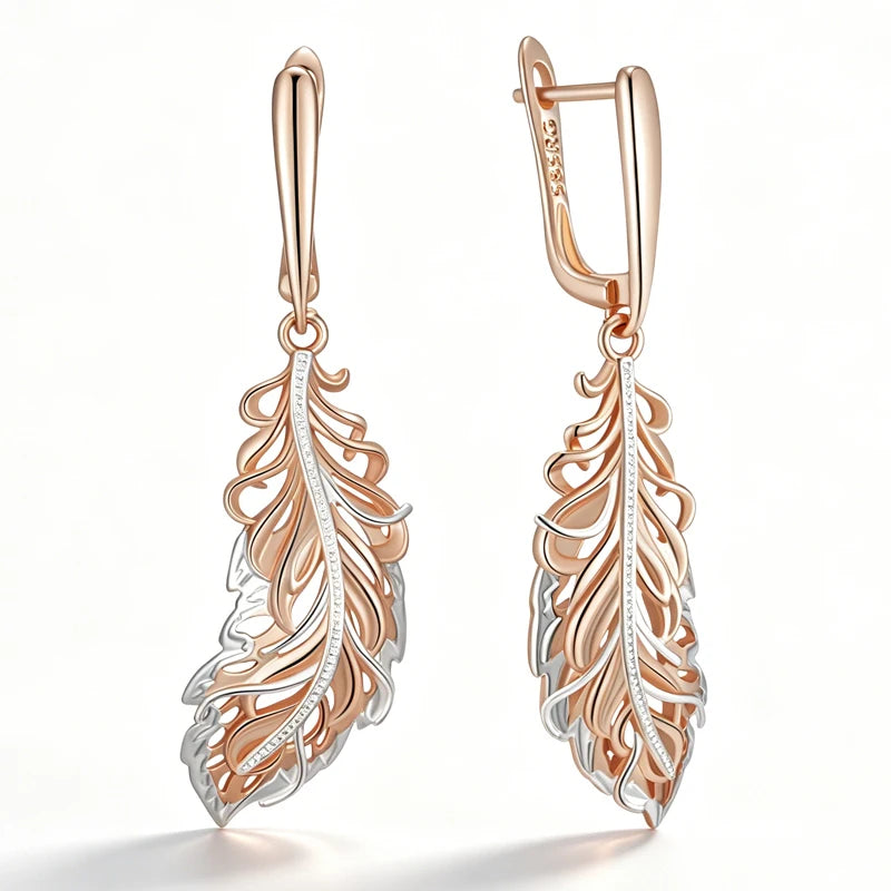 Kinel Hot Fashion Leaves Drop Earrings for Women 585 Rose Gold Silver Color Mix Boho Long Earrings Ethnic Daily Fine Jewelry