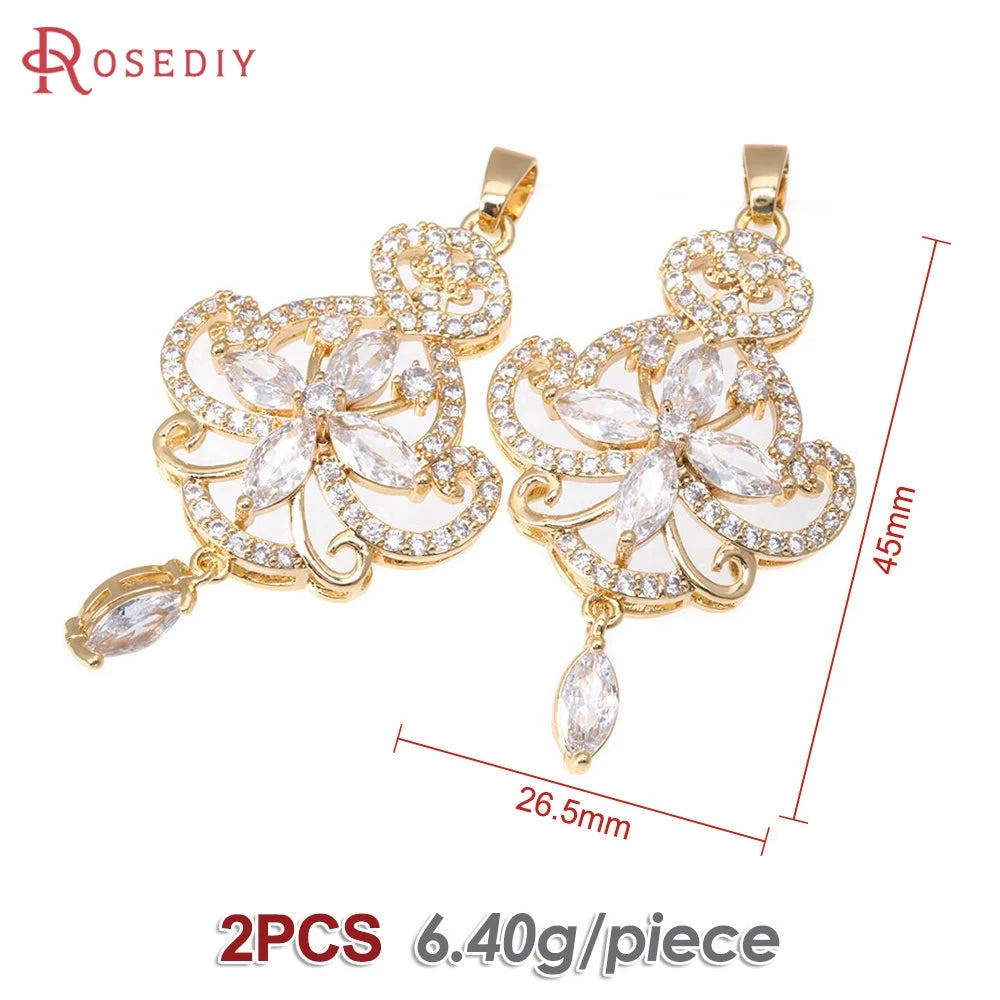 18K Gold Color Brass and Zircon Lotus Flower Necklaces Charms Pendants High Quality Diy Jewelry Accessories Making Supplies