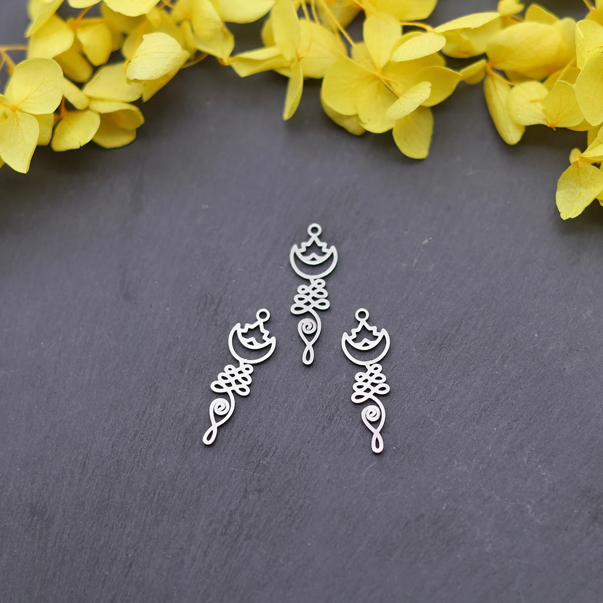 3PCS DIY Amulet Lotus Flower Yogo Buddha Stainless Steel Pendant Charm For Jewelry Making Necklace Religion Crescent diy Supplie